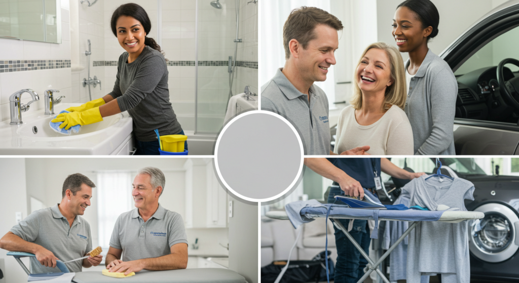 Image of people performing various cleaning services tasks