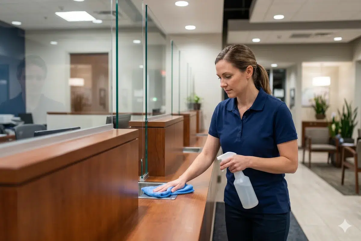 Teller line being wiped after hours