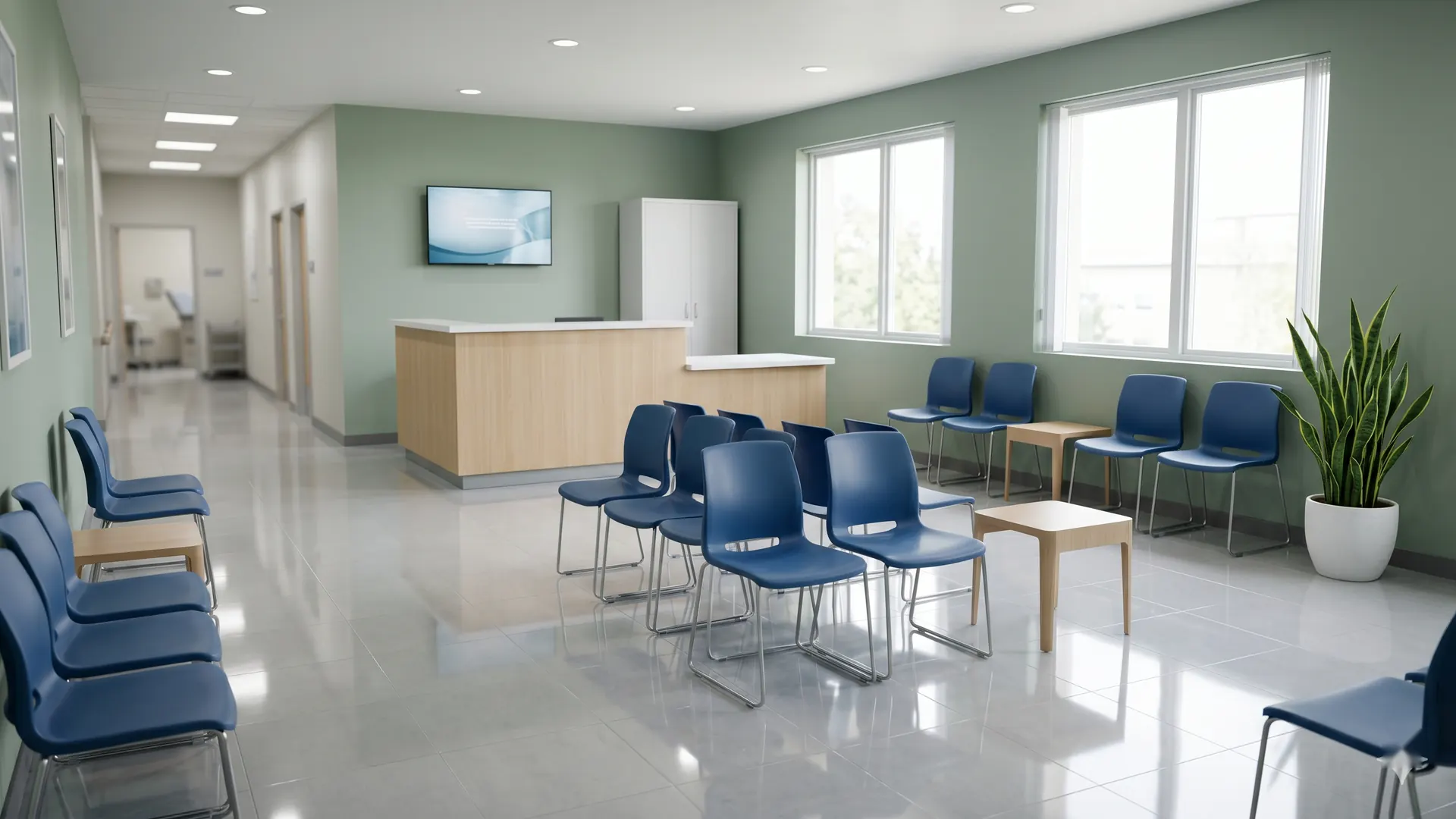 Pristine medical office waiting room cleaned by E and J Cleaning