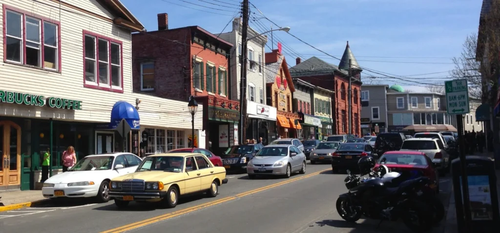 Main Street in Port Jefferson, a Long Island village served by E and J Cleaning