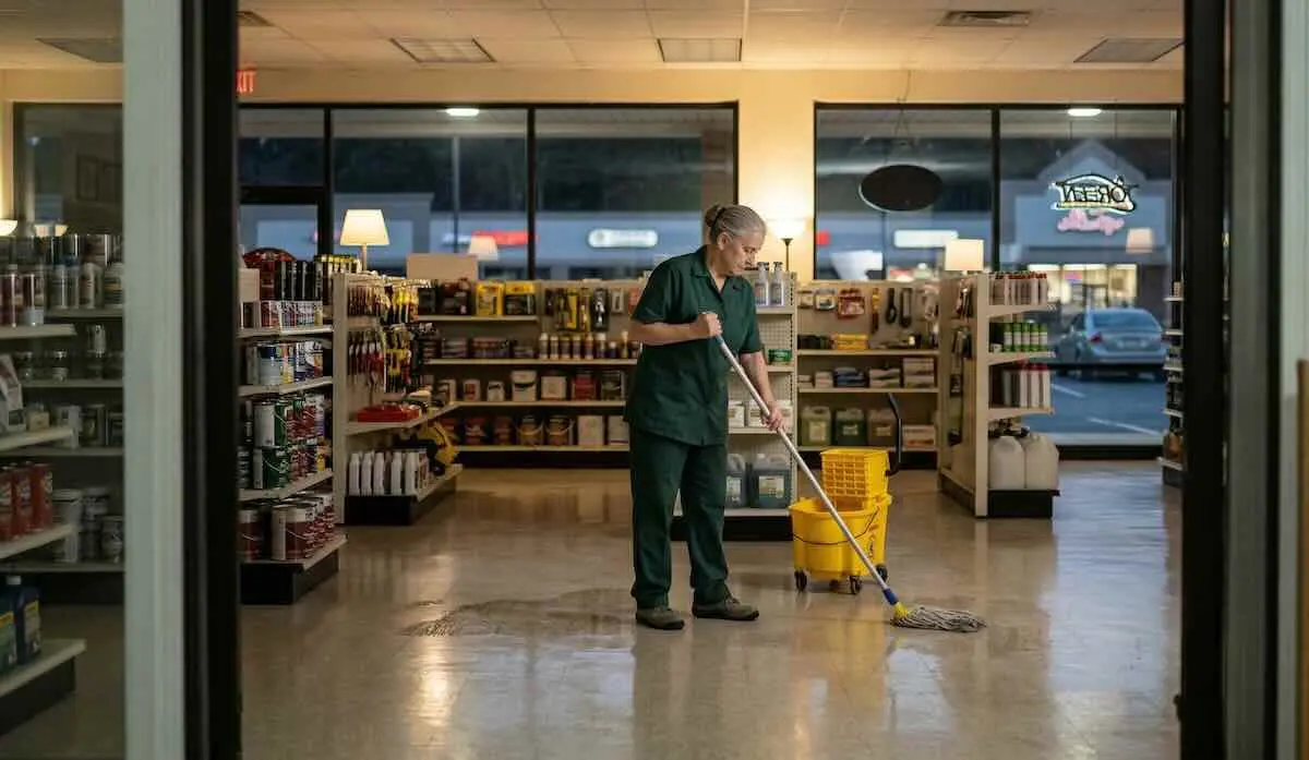 Commercial cleaner mopping a retail store floor in Middle Island, NY